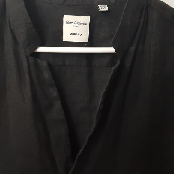 Baird McNutt Men's Top 2XB Black Pullover Roll Tab V-Neck 100% Linen Easy Care - Picture 6 of 7